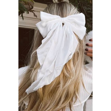 White Oversized Ribbon Bowknot Satin Hair Clip