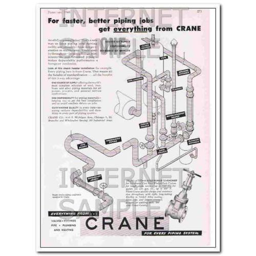 CRANE COMPANY 1955 Faster better piping jobs pipe vintage ad