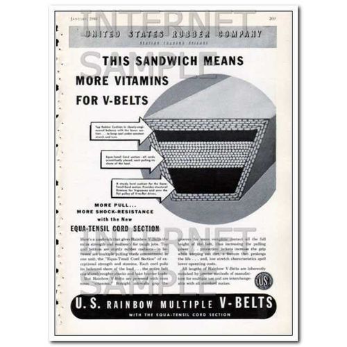 UNITED STATES RUBBER COMPANY 1948 Vitamins for V-Belts vintage ad