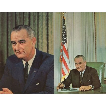 President Lyndon Baines incl Autograph ing a Photo 2x Postcard s