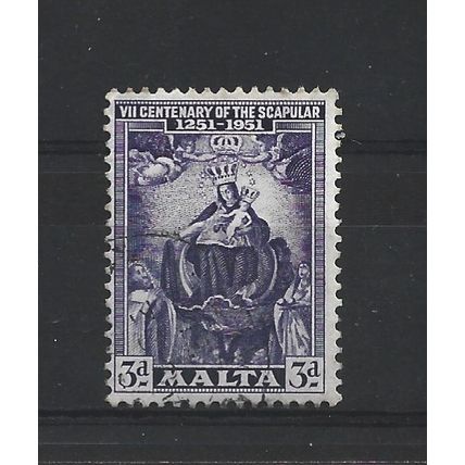 Malta.SG259 3d Our Lady of Mount Carmel (Violet).Mounted Mint.Apr25