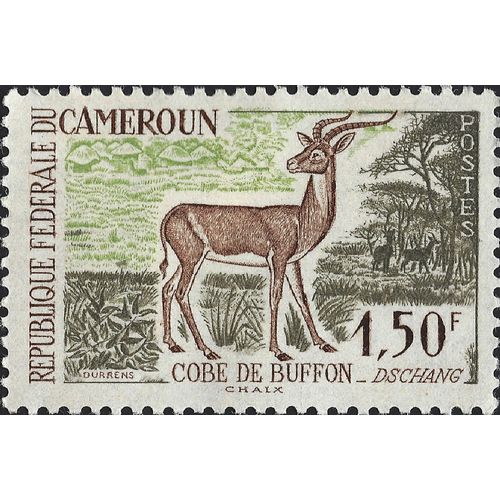 CAMEROON, MAMMAL, Kob, green & brown 1962, 1.50F