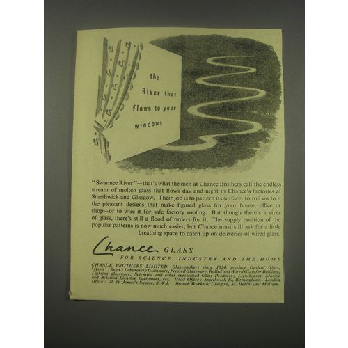 1949 Chance Glass Ad - The river that flows to your windows