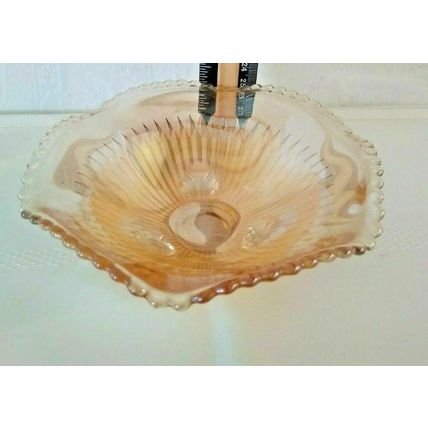 Vtg. Jeannette Marigold Iridescent Anniversary Carnival Glass Dish 3 Footed