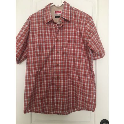 Wrangler Men's Orange Plaid Shirt Button Down Shirt Wrinkle Resistant Collar