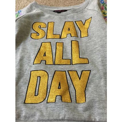 Deliah*s Girl Floral Print Sweatshirt Crew Neck Size Medium Gray
