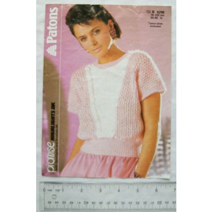 1986 Patons 8298 sleeveless top in meshlace & cables, DK