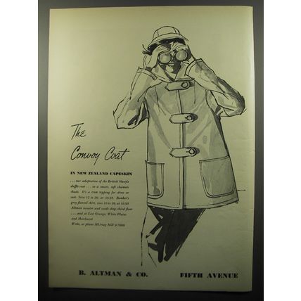 1950 B. Altman & Co. Convoy Coat Ad - The Convoy Coat in New Zealand Capeskin