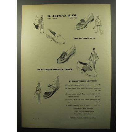 1950 B. Altman & Co. Shoes Ad - Young Colony's Play Shoes for Gay Times
