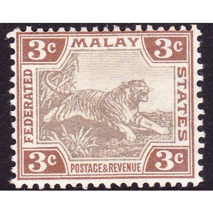 FEDERATED MALAY STATES 1905 3c Leaping Tiger Grey-brown & brown SG32a - MNH