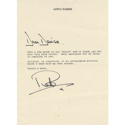 Anita Harris Hand Signed Letter To Fan Eastenders Star Ephemera