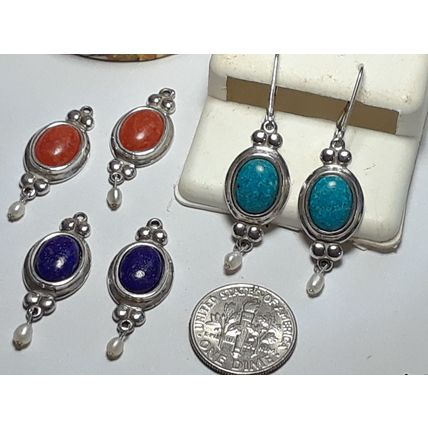 Lapis, Carnelian, Turquoise & Pearl interchangeable 3in1 925 Lever Earrings18528