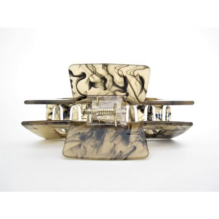 Large rectangle tan and black marbled hair claw clip