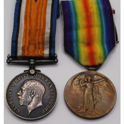 WW1 War and Victory Medals East Lancashire Regiment Prisoner of War at Glessen