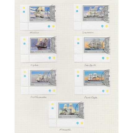 ASCENSION ISLAND 1986 QE2 ROYAL NAVY SHIPS SET CYL Nos Q MARKS SELVEDGE COPIES