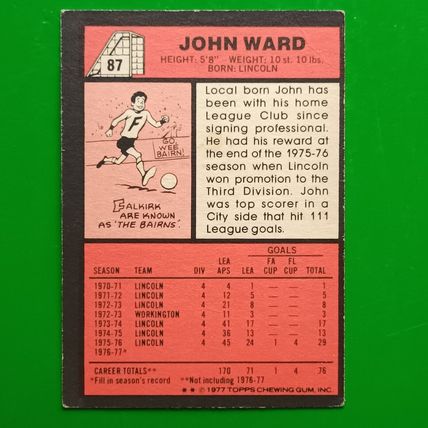 TOPPS FOOTBALL RED BACK 1977 #97 Lincoln City John Ward