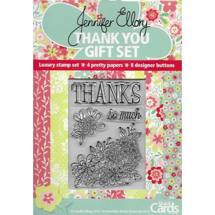 Jennifer Ellory. Thank You Gift Set. Stamps, Papers & Die Cut Buttons. Crafts