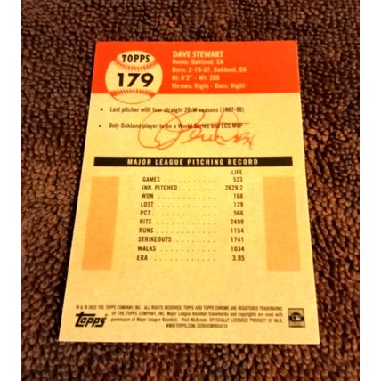 2022 Topps Chrome # 179 Dave Stewart Pitcher Oakland A"s 9.0 Mint Or Better