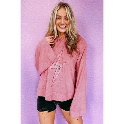 Pink Thunder Bolt Sequin Oversized Hoodie