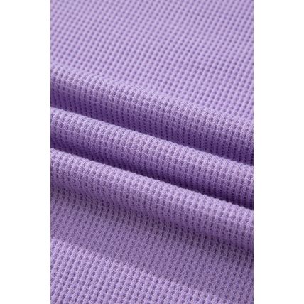 Purple Exposed Seam Half Sleeve Knitted V Neck Textured Top