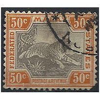 Fed Malay States 1924 SG74 50c Black & Orange Fine Used (pulled corner)...