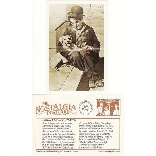 Postcard USA Film Actor Charlie Chaplin & Dog Hollywood - Nostalgia