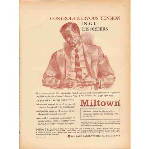 wallace laboratories 1959 miltown controls tension medical vintage ad