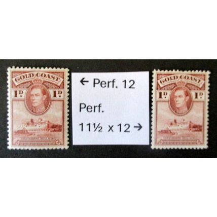 GOLD COAST 1938/1939 SG121/SG121a 1d RED BROWN 2 PERFS MH