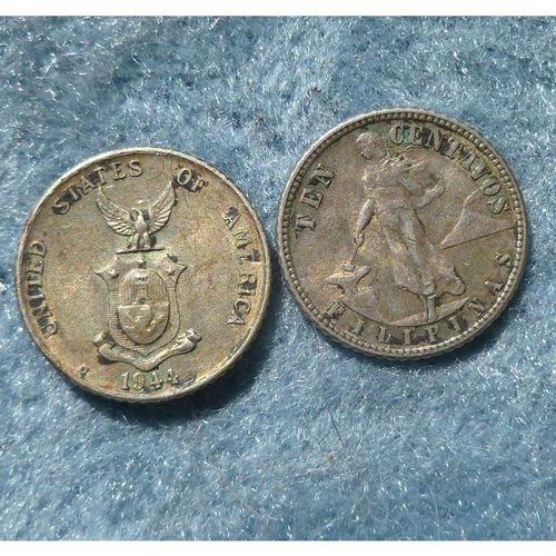 Pair 1944 D Philippines 10 Centavos US Silver Coin