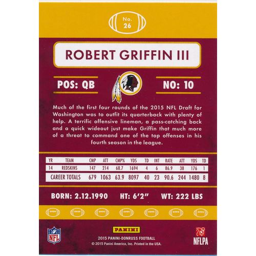 2015 Donruss Football 26 Robert Griffin III Washington Redskins