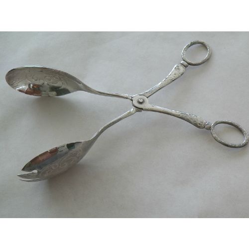 ORNATE ENGLISH SILVERPLATED SALAD TONGS
