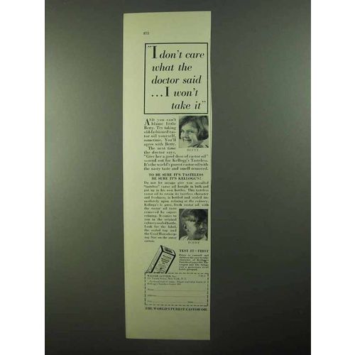 1931 Kellogg's Tasteless Castor Oil Ad - I Don't Care