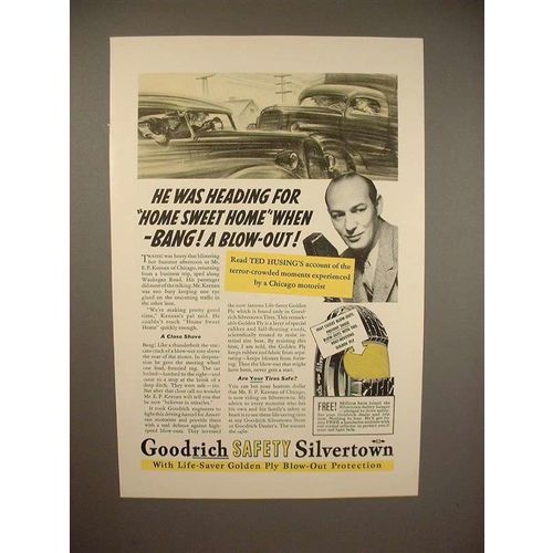 1937 Goodrich Safety Silvertown Tire Ad w/ Ted Husing