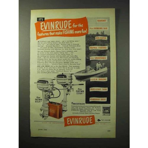 1950 Evinrude Fastwin, Fleetwin Outboard Motor Ad