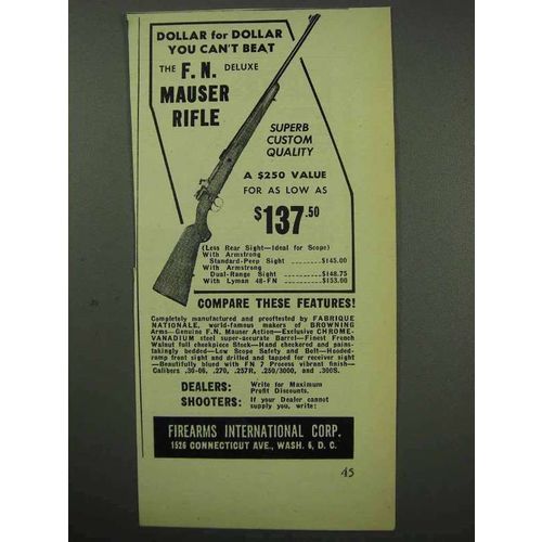 1950 F.I. Ad - F.N. De Luxe Mauser Rifle