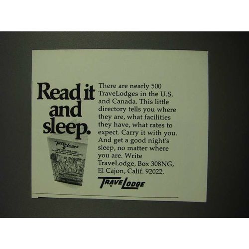 1972 TraveLodge Motel Ad - Read it and Sleep