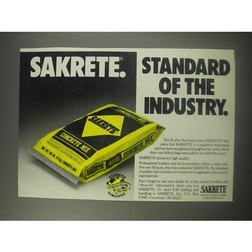 1990 Sakrete Concrete Mix Ad - Sakrete. Standard of the industry