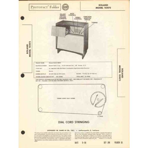 ROLAND model 10XF2 AM FM radio receiver phono Sams Photofact manual