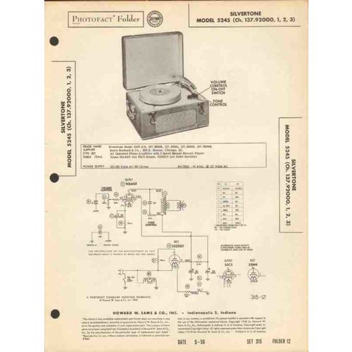 SILVERTONE model 5245 3-speed record player Sams Photofact manual