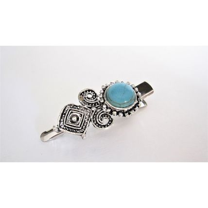 Turquoise blue stone metal native alligator hair clip for thin fine hair