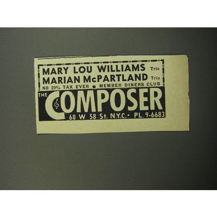 1957 The Composer Club Ad - Mary Lou Williams Trio Marian McPartland Trio