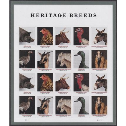 Heritage Breeds Animals - Full Pad of 100 Sheets (2000 Stamps) Scott 5583-92