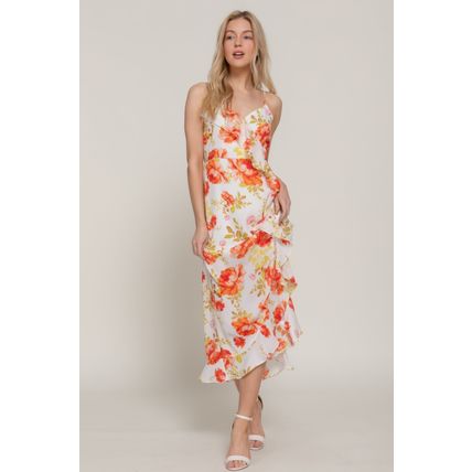 Women's Floral Print Ruffle Slip Midi Dress