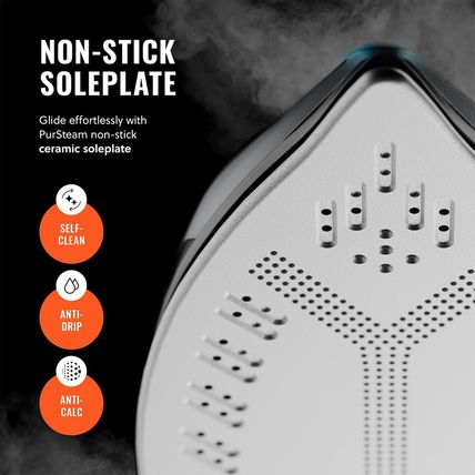 Pursteam Steamburst+ 1750W Steam Iron, Ceramic Soleplate, Adjustable Steam, Burs