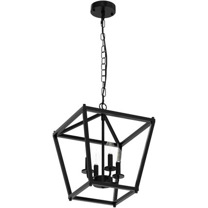 Unicozin Black Lantern Pendant Light, 4 Lights Farmhouse Chandelier Fixture with