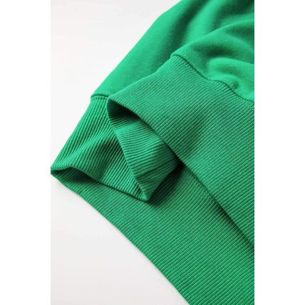Dark Green Solid Fleece Lined Drop Shoulder Terry Sweatshirt