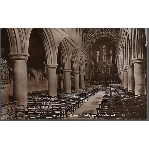 Brentwood, Essex - Church interior - RP postcard, c.1916 real photo