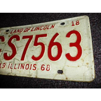 1968 Illinois IL Vintage License Plate Pair Number GS 7563 Red White Patina