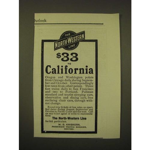 1902 North-Western Line Railroad Ad - The North-Western Line $33 to California