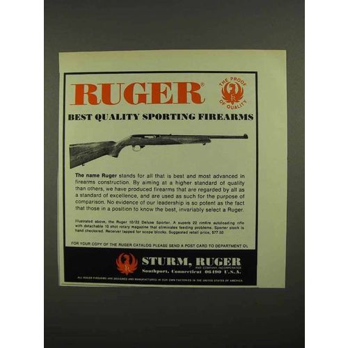 1974 Ruger 10/22 Deluxe Sporter Rifle Ad - Quality